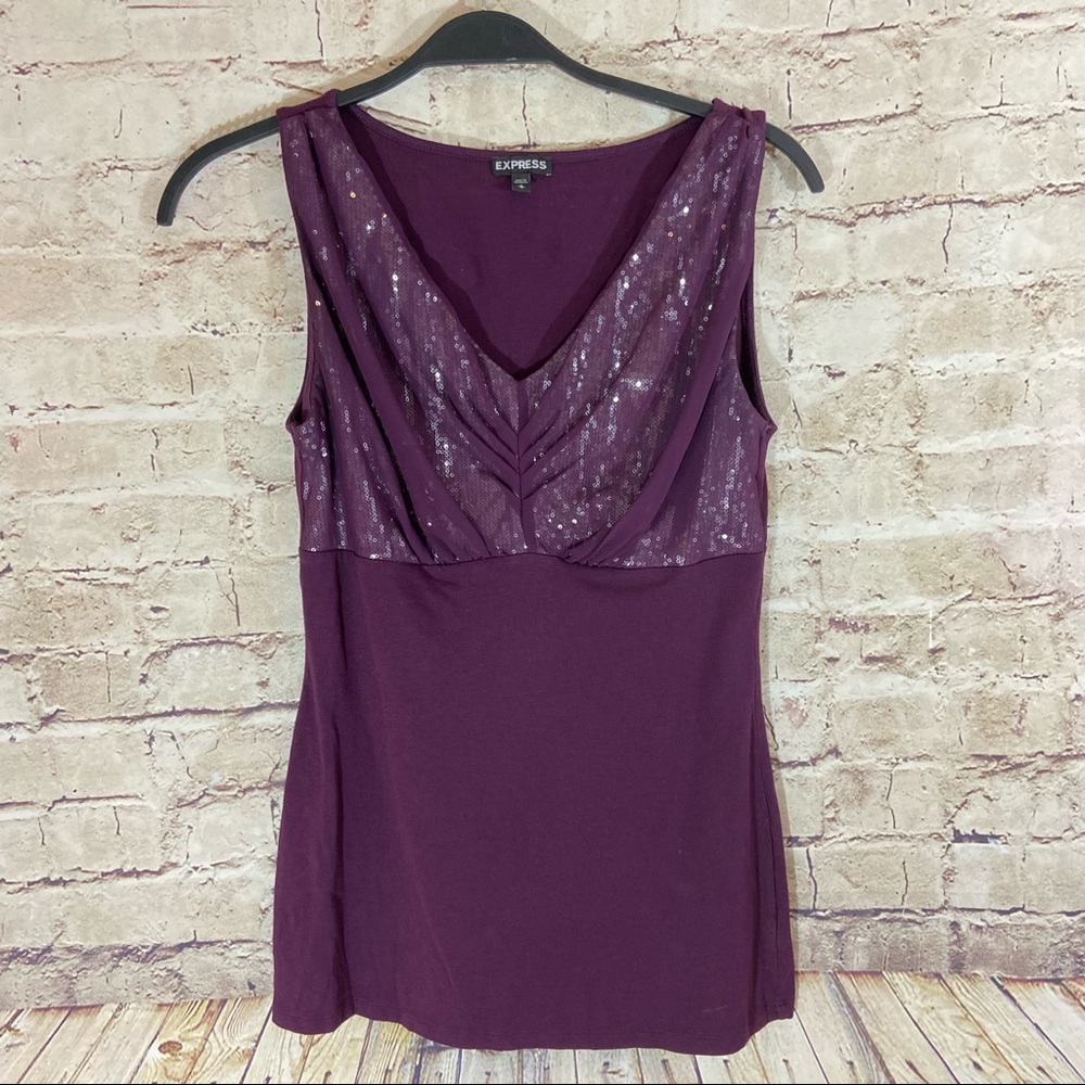 Express purple sequin sleeveless tank top size medium
